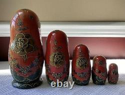 Vintage Set Of 5 Russian Matryoshka Fairytale Nesting Dolls, Signed, 8 3/4 T