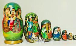 Vintage Set Of 7 Matryoshka RUSSIAN DANCERS Artist Signed Nesting Dolls 8