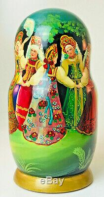 Vintage Set Of 7 Matryoshka RUSSIAN DANCERS Artist Signed Nesting Dolls 8
