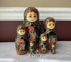 Vintage Set Of 7 Russian Matryoshka Fairytale Nesting Dolls, Signed, 1992, 7 T