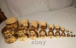 Vintage Set Wooden Russian Nesting Doll 10 Pieces Matryoshka/Babushka Signed