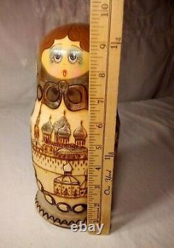 Vintage Set Wooden Russian Nesting Doll 10 Pieces Matryoshka/Babushka Signed