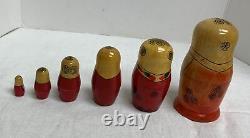 Vintage Set of 8 Old Russian USSR Wooden Hand Painted Matryoshka Nesting Doll