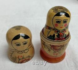 Vintage Set of 8 Old Russian USSR Wooden Hand Painted Matryoshka Nesting Doll