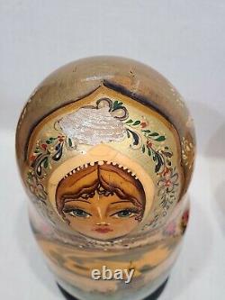 Vintage Signed Matryoshka Russian Nesting Doll, handpainted, 7 dolls with defects