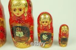Vintage Signed Matryoshka Russian Nesting Dolls 5 Pcs Large 6 1/4 Pretty Girl