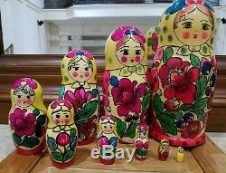 Vintage Traditional Russian Matryoshka Nesting Dolls 9 Piece &11 inch HAND MADE