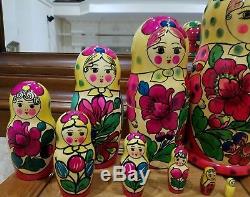 Vintage Traditional Russian Matryoshka Nesting Dolls 9 Piece &11 inch HAND MADE