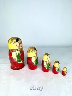 Vintage USSR Matryoshka Russian Nesting Dolls Set Soviet Union Painted Wooden