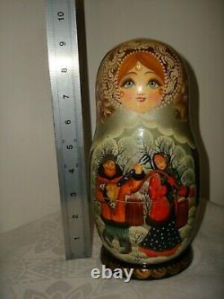 Vintage Unique Designed Set Wood Huge Tall Russian Matryoshka Dolls Hand Painted