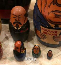 Vintage Wood Hand PaInted Russian Presidents Leaders Nesting Dolls 10 Pcs 8