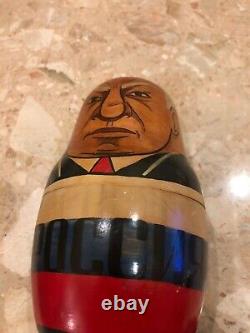 Vintage Wood Hand PaInted Russian Presidents Leaders Nesting Dolls 10 Pcs 8