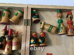 Vintage Wooden Russian Nesting Doll Chess Set USSR Estate Fresh