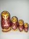 Vintage Handpainted Russian Matryoshka Nesting Dolls 4 Pc Set Burgundy, Gold