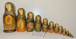 Vintage hand painted wood Religious 13 piece Jesus Russian Icon Nesting dolls