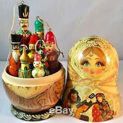 Vtg 9Pcs Signed Russian Nesting Dolls Matryoshka Christmas Balalaika Serenade