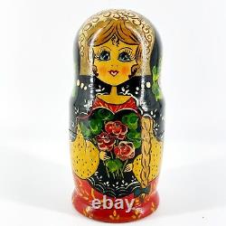 Vtg Artist Signed Sergiev Posad 5 Piece Russian Nesting Dolls Matryoshka Wooden