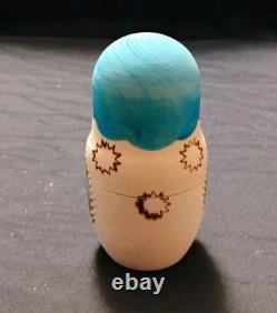 Vtg Beautiful Hand Painted Russian Matryoshka Wooden Nesting Doll Blue & Gold