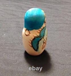 Vtg Beautiful Hand Painted Russian Matryoshka Wooden Nesting Doll Blue & Gold