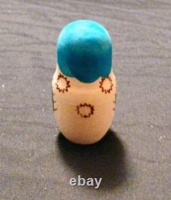 Vtg Beautiful Hand Painted Russian Matryoshka Wooden Nesting Doll Blue & Gold