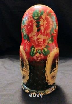 Vtg Beautiful Hand Painted SIGNED Russian Matryoshka Wooden Nesting Doll WINTER