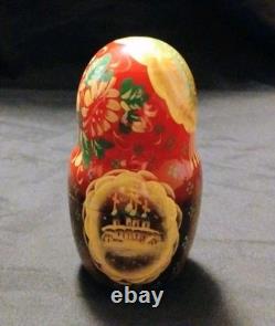 Vtg Beautiful Hand Painted SIGNED Russian Matryoshka Wooden Nesting Doll WINTER