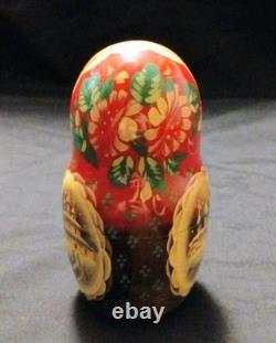 Vtg Beautiful Hand Painted SIGNED Russian Matryoshka Wooden Nesting Doll WINTER
