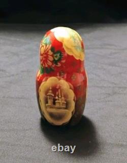 Vtg Beautiful Hand Painted SIGNED Russian Matryoshka Wooden Nesting Doll WINTER