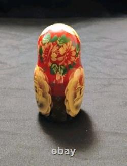 Vtg Beautiful Hand Painted SIGNED Russian Matryoshka Wooden Nesting Doll WINTER