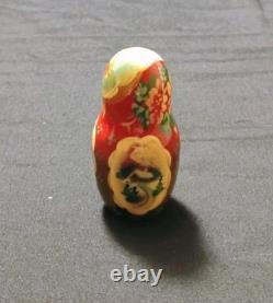 Vtg Beautiful Hand Painted SIGNED Russian Matryoshka Wooden Nesting Doll WINTER