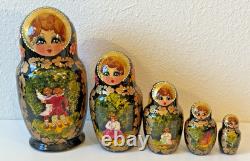 Vtg Carved Russian Nesting Dolls SERGIEV POSAFD Matryoshka FOLKTALE Moscow 1997
