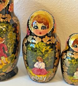 Vtg Carved Russian Nesting Dolls SERGIEV POSAFD Matryoshka FOLKTALE Moscow 1997