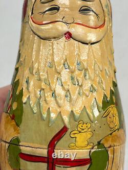 Vtg Christmas Santa Claus Russian Nesting Doll handmade wood wooden painted