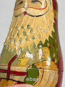 Vtg Christmas Santa Claus Russian Nesting Doll handmade wood wooden painted