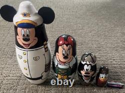 Vtg Disney Cruise Line Russian Nesting Dolls Set Mickey Minnie Goofy Donald Ship