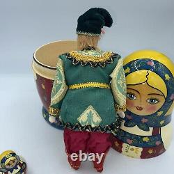 Vtg. G DeBrekht Handpainted Blonde Russian Nesting Doll Set of 3 Pieces Handmade