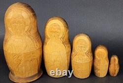 Vtg Matryoshka Carved Dolls 5 Nested Icons Saints 7.5 Tall