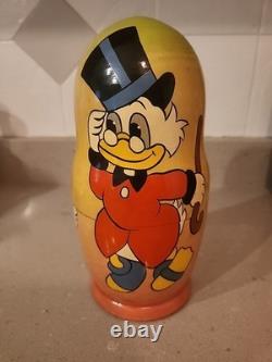 Vtg Matryoshka RARE Disney Uncle Scrooge McDuck Fam Nesting Dolls Russian SIGNED
