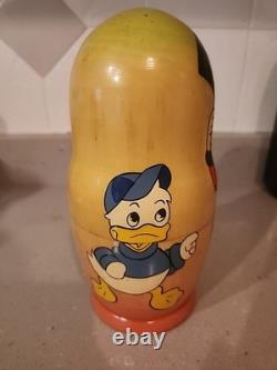 Vtg Matryoshka RARE Disney Uncle Scrooge McDuck Fam Nesting Dolls Russian SIGNED