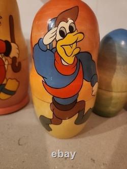 Vtg Matryoshka RARE Disney Uncle Scrooge McDuck Fam Nesting Dolls Russian SIGNED