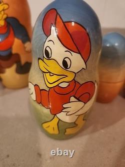 Vtg Matryoshka RARE Disney Uncle Scrooge McDuck Fam Nesting Dolls Russian SIGNED