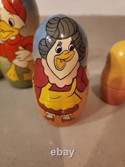 Vtg Matryoshka RARE Disney Uncle Scrooge McDuck Fam Nesting Dolls Russian SIGNED