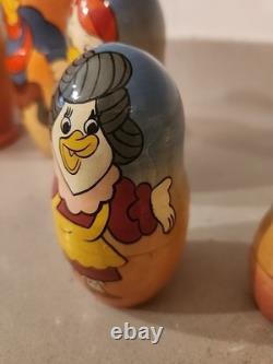 Vtg Matryoshka RARE Disney Uncle Scrooge McDuck Fam Nesting Dolls Russian SIGNED
