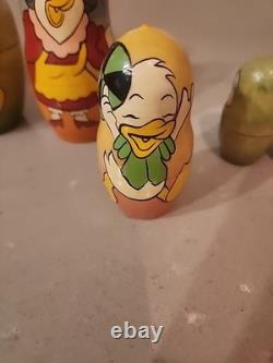 Vtg Matryoshka RARE Disney Uncle Scrooge McDuck Fam Nesting Dolls Russian SIGNED