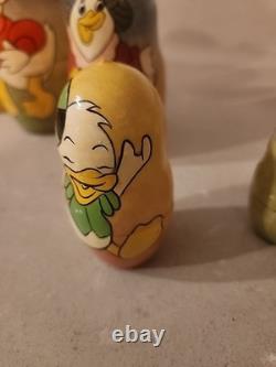 Vtg Matryoshka RARE Disney Uncle Scrooge McDuck Fam Nesting Dolls Russian SIGNED