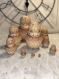 Vtg Rainbow Wood Burned Matryoshka Nesting Russian Dolls 10 Pce 7 Signed