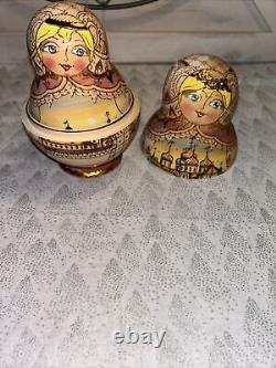 Vtg Rainbow Wood Burned Matryoshka Nesting Russian Dolls 10 Pce 7 Signed