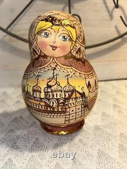 Vtg Rainbow Wood Burned Matryoshka Nesting Russian Dolls 10 Pce 7 Signed