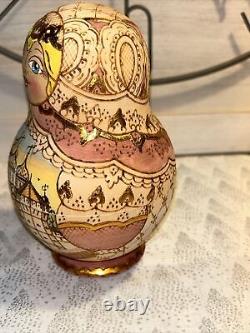 Vtg Rainbow Wood Burned Matryoshka Nesting Russian Dolls 10 Pce 7 Signed