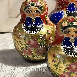 Vtg Russian Hand Painted Matryoshka 10 PCE Nesting Doll 7 Multi-color Signed